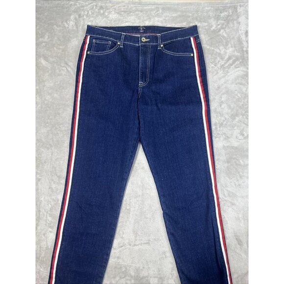 Women’s Tommy Hilfiger Denim Jeans Tribeca Skinny Dark Wash Side Stripes Size 12 - Picture 3 of 15